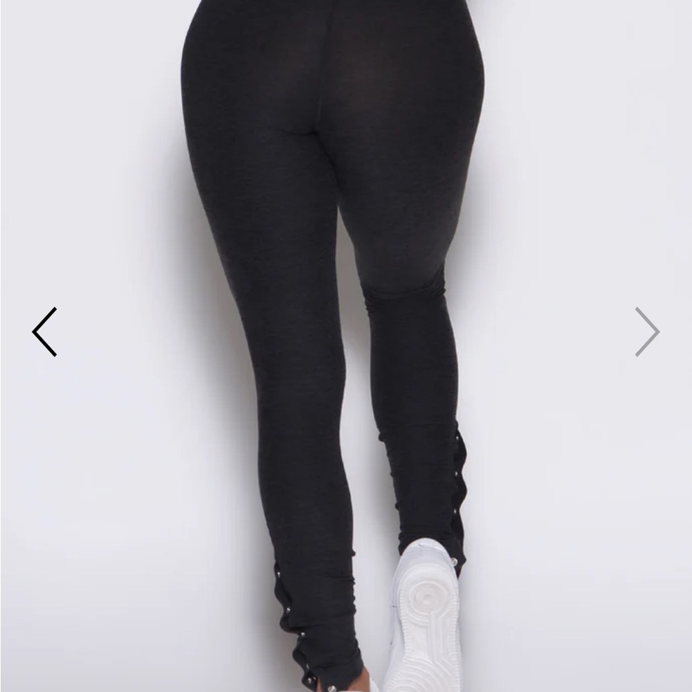 Bombshell Sportswear charcoal grey black Snap-Ankle High Waist Leggings - Picture 2 of 6